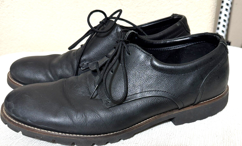 Rockport Men's Plain Toe Oxfords shoes Lug Sole Maverick sz 11 black leather